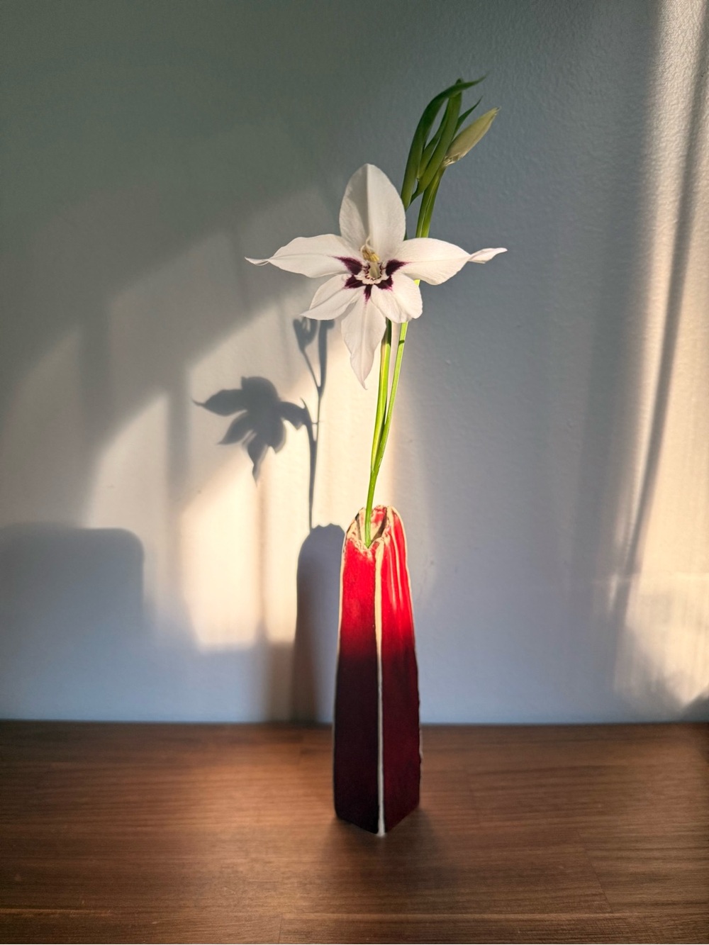Vintage Artisan Studio Pottery Oxblood Red Slab Built Ceramic Bud Vase